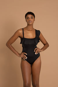 Santorini - Ruffled Swimsuit - Black