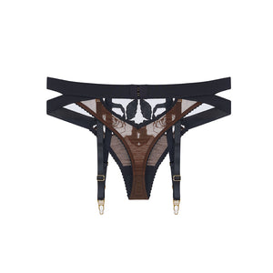 Bebe - Ouvert Thong with Suspender - Truffle